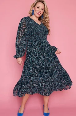 Lorraine Designs Casual Dresses | Fit & Flare Dresses*Dijon Petrol Spot Dress