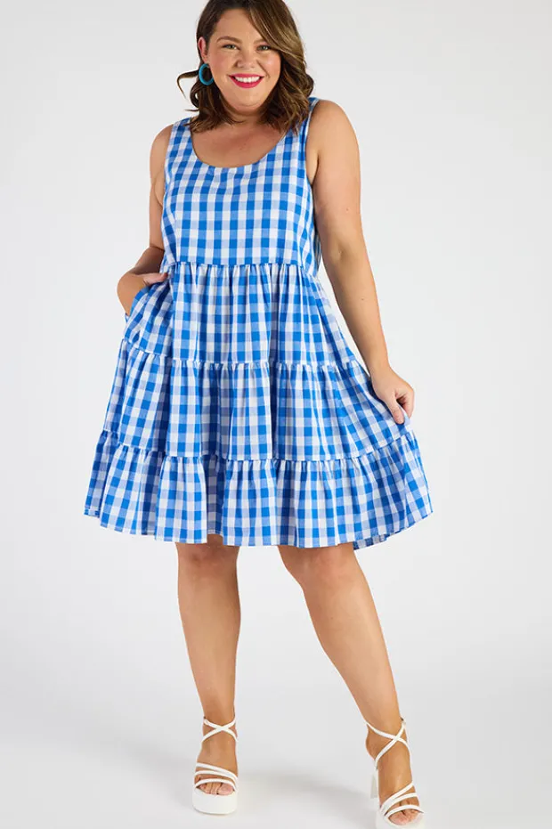 Lorraine Designs Knee Length Dresses | Mini Dresses*Dorothy Gingham Cobalt Dress