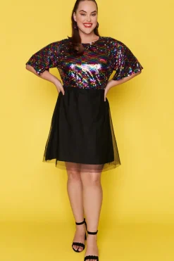 Lorraine Designs Fit & Flare Dresses | Sequin Dresses*Faith Black Rainbow Dress
