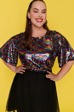 Lorraine Designs Fit & Flare Dresses | Sequin Dresses*Faith Black Rainbow Dress