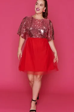 Lorraine Designs Fit & Flare Dresses | Sequin Dresses*Faith Pink & Red Dress