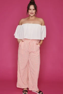 Lorraine Designs Pants & Jeans*Far Beyond Peach Check Pants