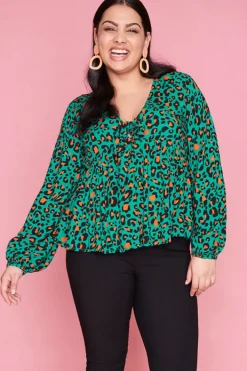 Label of Love Tops*Focus Turquoise Leopard Blouse