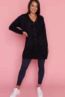 Lorraine Designs Knits & Cardigans*Fuzzy Black Long Cardi