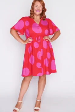 Lorraine Designs Casual Dresses | Fit & Flare Dresses*Jaz Splotched Pink & Red Dress