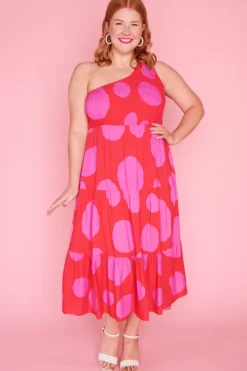 Lorraine Designs Casual Dresses | Midi Dresses*Jazlyn Splotched Pink & Red Dress
