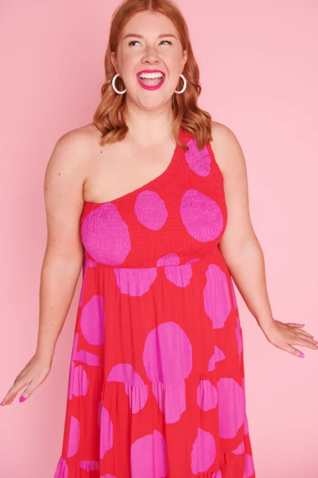 Lorraine Designs Casual Dresses | Midi Dresses*Jazlyn Splotched Pink & Red Dress