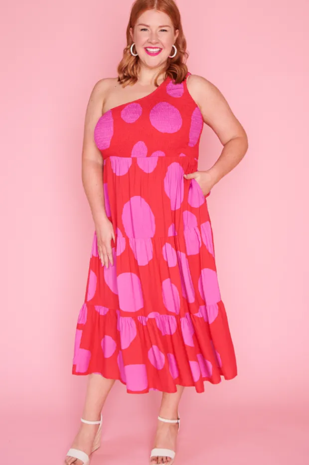Lorraine Designs Casual Dresses | Midi Dresses*Jazlyn Splotched Pink & Red Dress