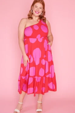 Lorraine Designs Casual Dresses | Midi Dresses*Jazlyn Splotched Pink & Red Dress