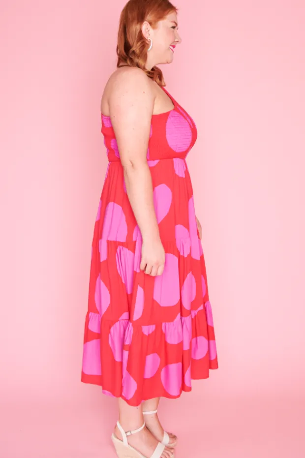 Lorraine Designs Casual Dresses | Midi Dresses*Jazlyn Splotched Pink & Red Dress