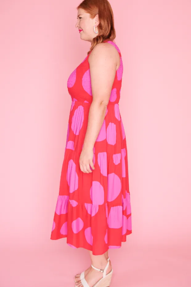 Lorraine Designs Casual Dresses | Midi Dresses*Jazlyn Splotched Pink & Red Dress