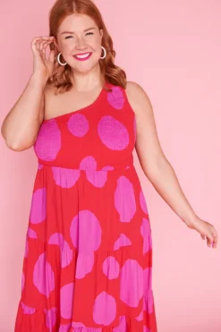 Lorraine Designs Casual Dresses | Midi Dresses*Jazlyn Splotched Pink & Red Dress