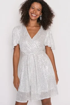 Lorraine Sequin Dresses | Fit & Flare Dresses*Juliette Silver Sequins Party Dress