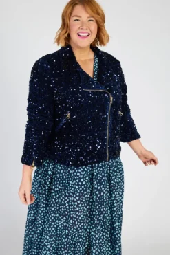 Lorraine Designs Jackets & Coats | Sequin Dresses*Kaitlin Navy Sequins Biker Jacket