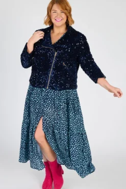 Lorraine Designs Jackets & Coats | Sequin Dresses*Kaitlin Navy Sequins Biker Jacket