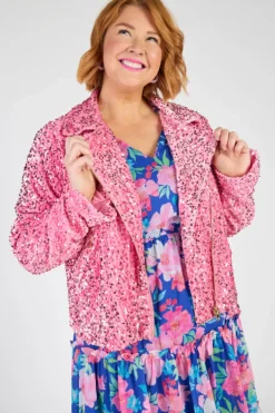 Lorraine Designs Jackets & Coats | Sequin Dresses*Kaitlin Pink Sequins Biker Jacket
