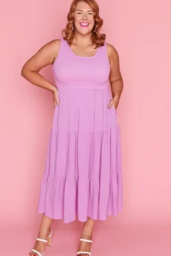 Lorraine Designs Fit & Flare Dresses | Midi Dresses*Krystie Lilac Shirred Dress