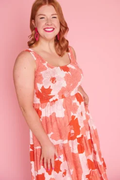 Lorraine Designs Fit & Flare Dresses | Midi Dresses*Krystie Popping Orange Shirred Dress