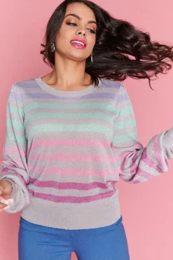 Label of Love Knits & Cardigans*Mackenzie Silver Multi Stripe Jumper