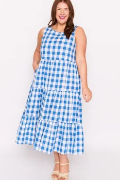 Lorraine Designs Midi Dresses | Fit & Flare Dresses*Maisy Cobalt Gingham Dress