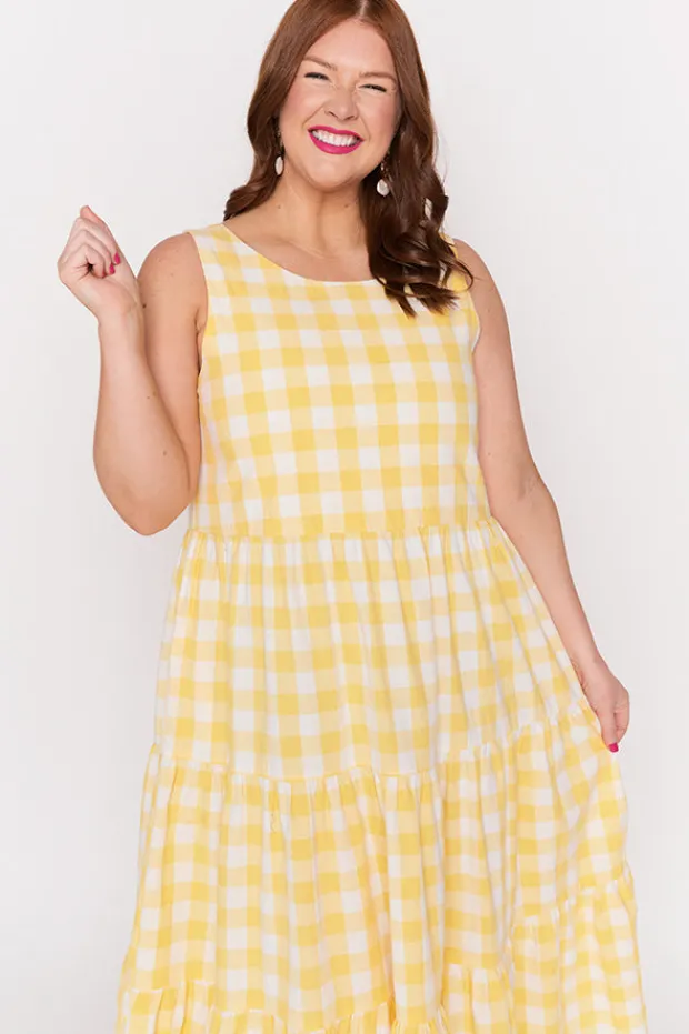 Lorraine Designs Fit & Flare Dresses | Midi Dresses*Maisy Yellow Gingham Dress