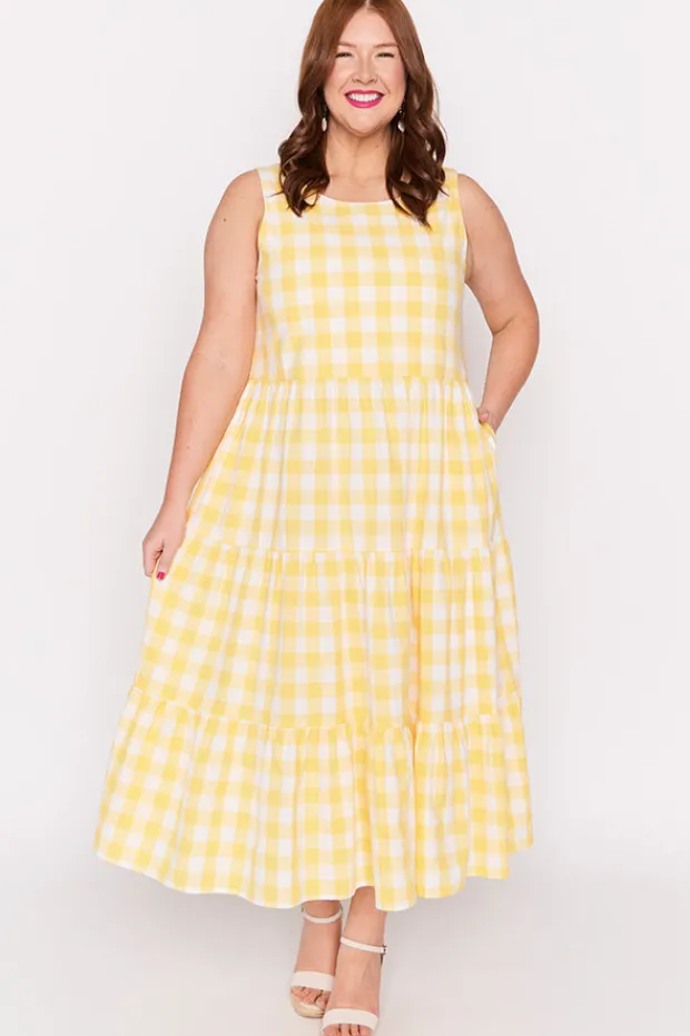 Lorraine Designs Fit & Flare Dresses | Midi Dresses*Maisy Yellow Gingham Dress