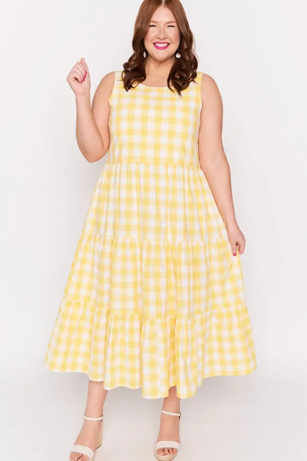 Lorraine Designs Fit & Flare Dresses | Midi Dresses*Maisy Yellow Gingham Dress
