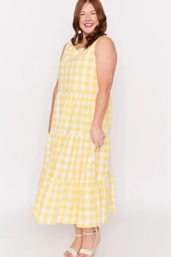 Lorraine Designs Fit & Flare Dresses | Midi Dresses*Maisy Yellow Gingham Dress