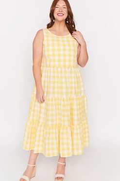 Lorraine Designs Fit & Flare Dresses | Midi Dresses*Maisy Yellow Gingham Dress
