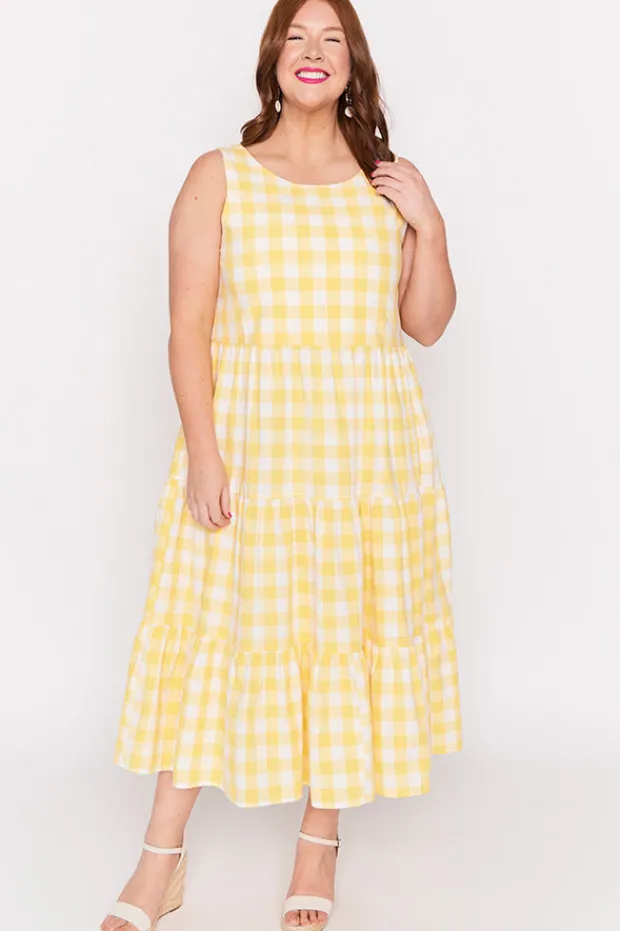 Lorraine Designs Fit & Flare Dresses | Midi Dresses*Maisy Yellow Gingham Dress