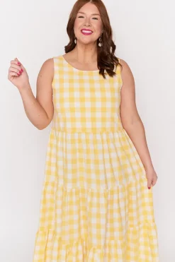 Lorraine Designs Fit & Flare Dresses | Midi Dresses*Maisy Yellow Gingham Dress