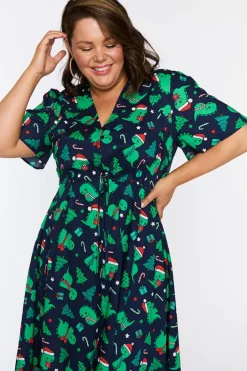 Lorraine Designs Casual Dresses | Fit & Flare Dresses*Marley Cotton Dino Christmas Dress