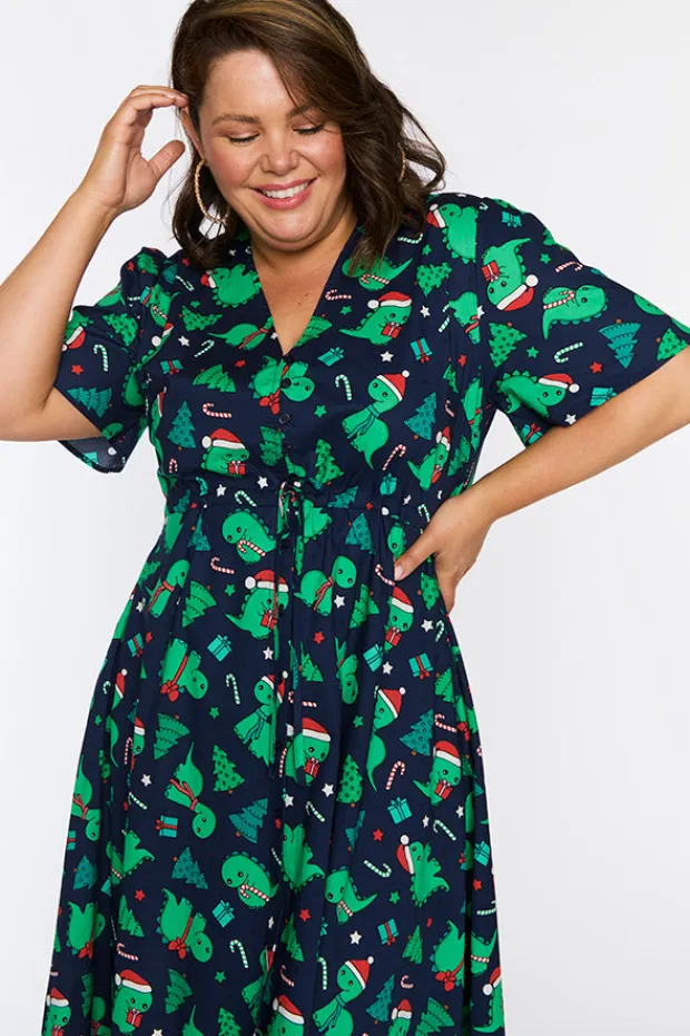 Lorraine Designs Casual Dresses | Fit & Flare Dresses*Marley Cotton Dino Christmas Dress