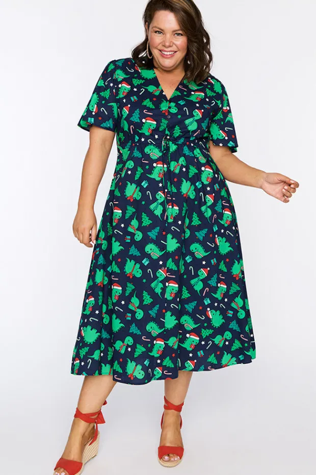 Lorraine Designs Casual Dresses | Fit & Flare Dresses*Marley Cotton Dino Christmas Dress