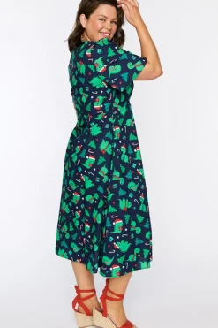 Lorraine Designs Casual Dresses | Fit & Flare Dresses*Marley Cotton Dino Christmas Dress