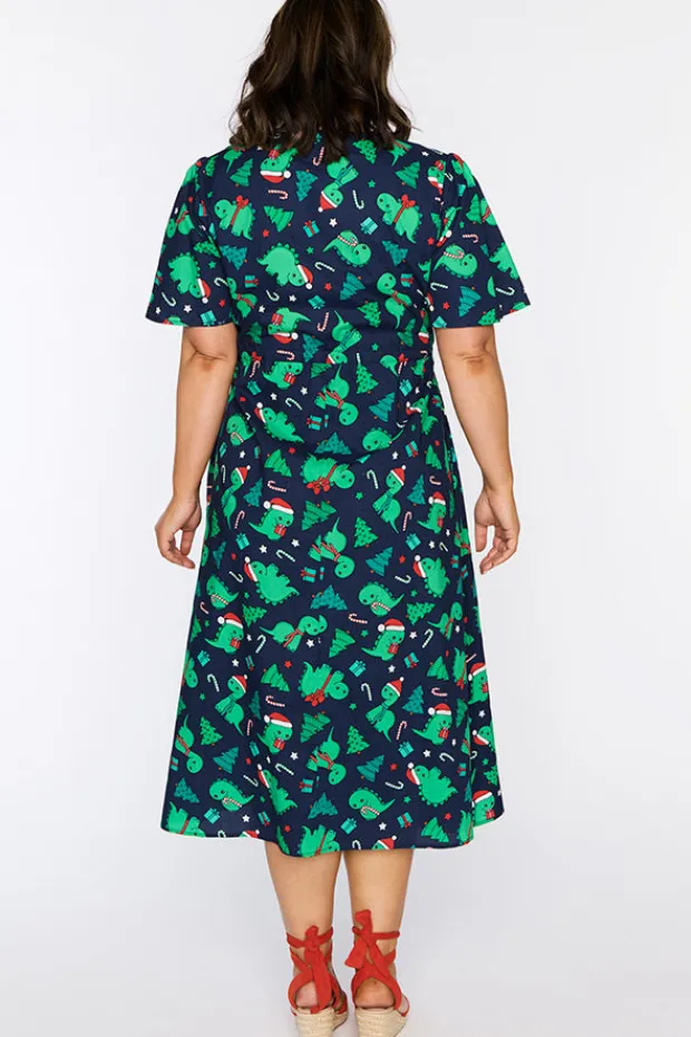 Lorraine Designs Casual Dresses | Fit & Flare Dresses*Marley Cotton Dino Christmas Dress
