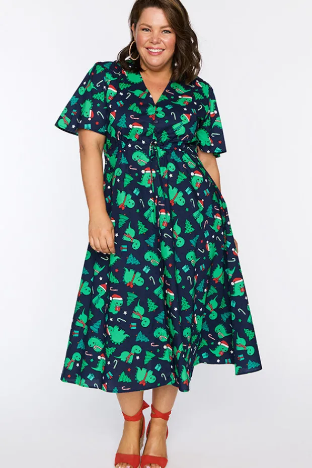 Lorraine Designs Casual Dresses | Fit & Flare Dresses*Marley Cotton Dino Christmas Dress