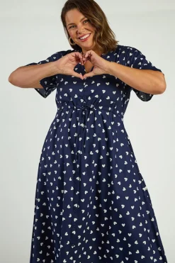 Lorraine Designs Casual Dresses | Fit & Flare Dresses*Marley Cotton Navy & White Hearts Dress