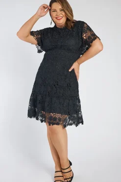 Lorraine Designs Bridesmaid Dresses | Knee Length Dresses*Melanie Black Lace Dress