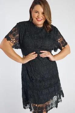 Lorraine Designs Bridesmaid Dresses | Knee Length Dresses*Melanie Black Lace Dress