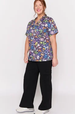 YD International Tops*Meredith Alpha Animals Scrub Top