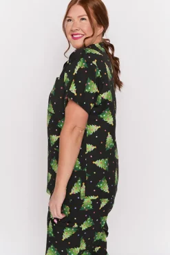 YD International Tops*Meredith Christmas Tree Scrub Top