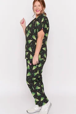 YD International Tops*Meredith Christmas Tree Scrub Top