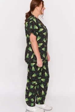 YD International Tops*Meredith Christmas Tree Scrub Top