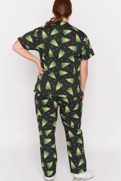 YD International Tops*Meredith Christmas Tree Scrub Top