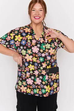 YD International Tops*Meredith Daisy Pop Scrub Top