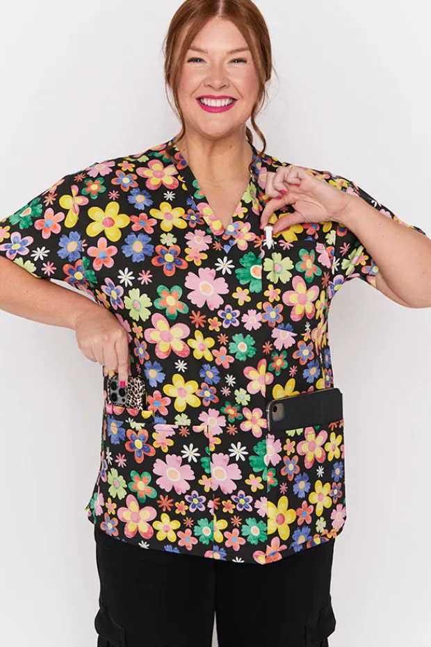 YD International Tops*Meredith Daisy Pop Scrub Top