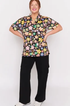 YD International Tops*Meredith Daisy Pop Scrub Top
