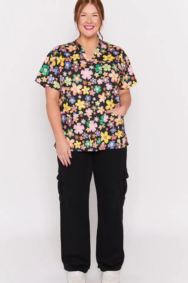 YD International Tops*Meredith Daisy Pop Scrub Top