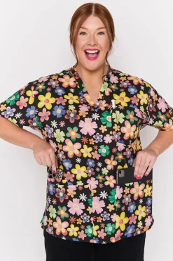 YD International Tops*Meredith Daisy Pop Scrub Top